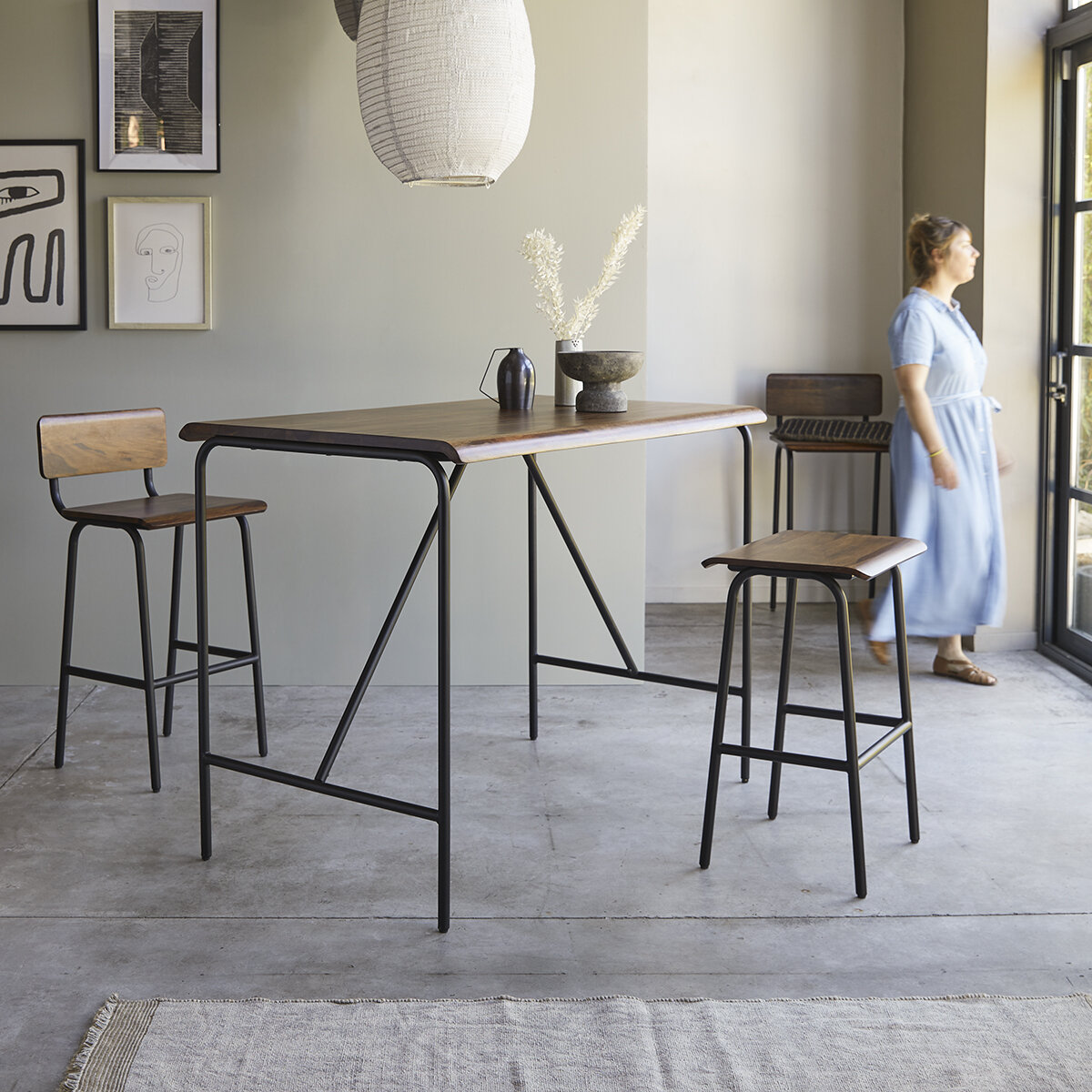 Talia - Hoher Hocker aus massivem Palisanderholz und Metall Talia - Hoher Hocker aus massivem Palisanderholz und Metall