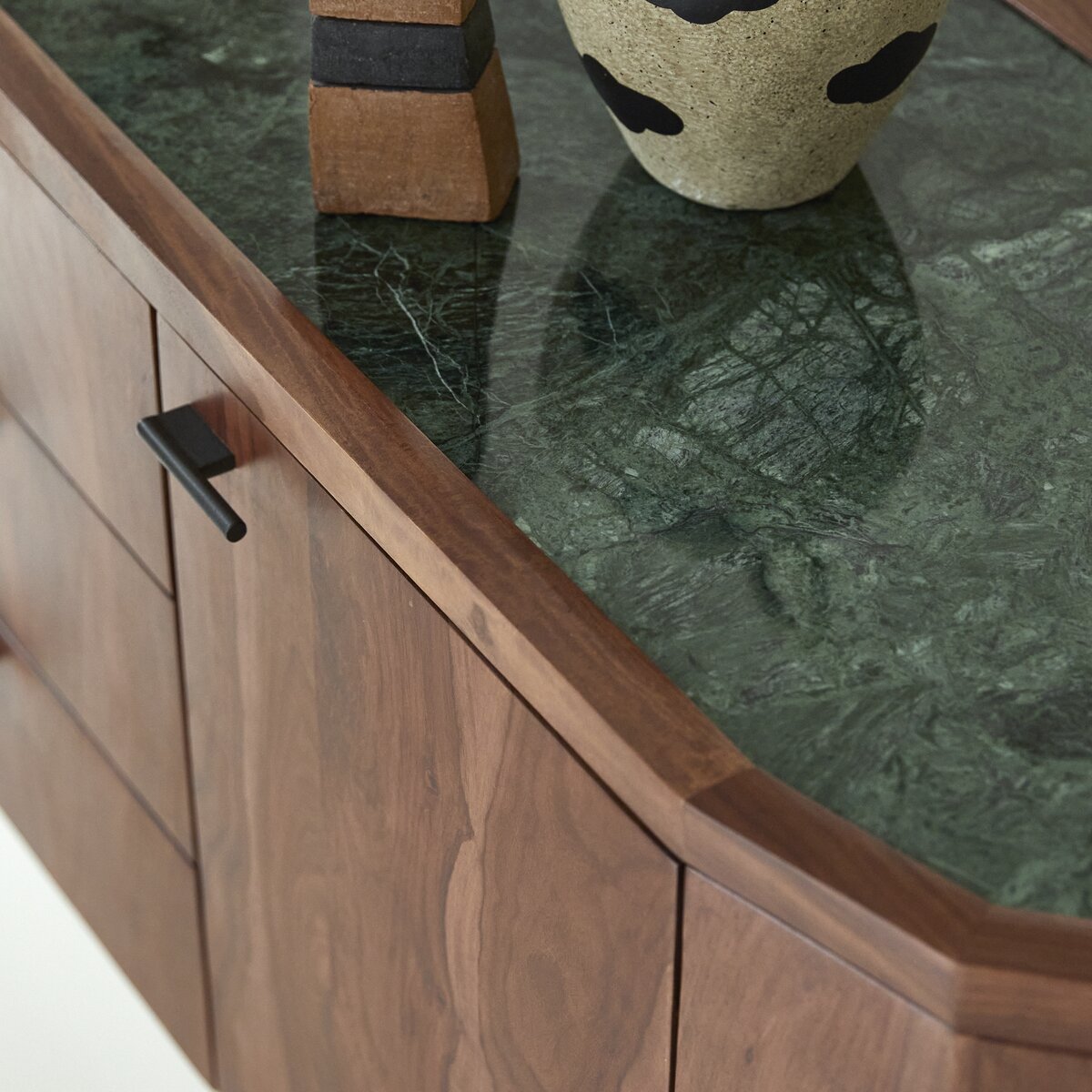 Sheesham and marble sideboard 175 cm Living room storage Tikamoon