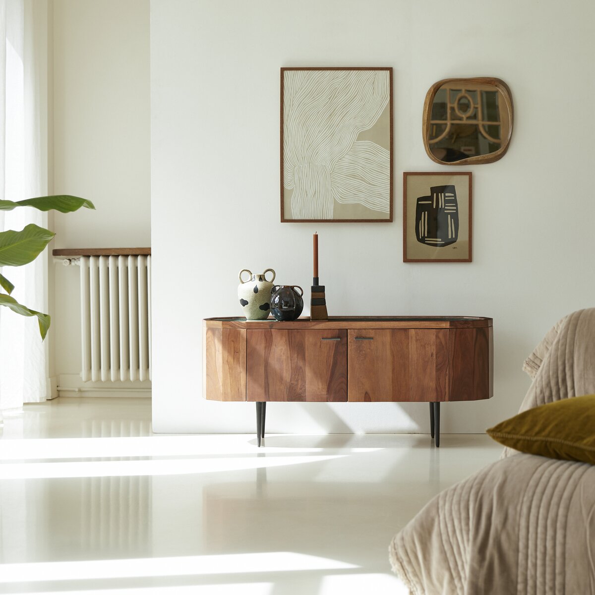 Jade - Mueble de TV de palisandro macizo y mármol 130 cm