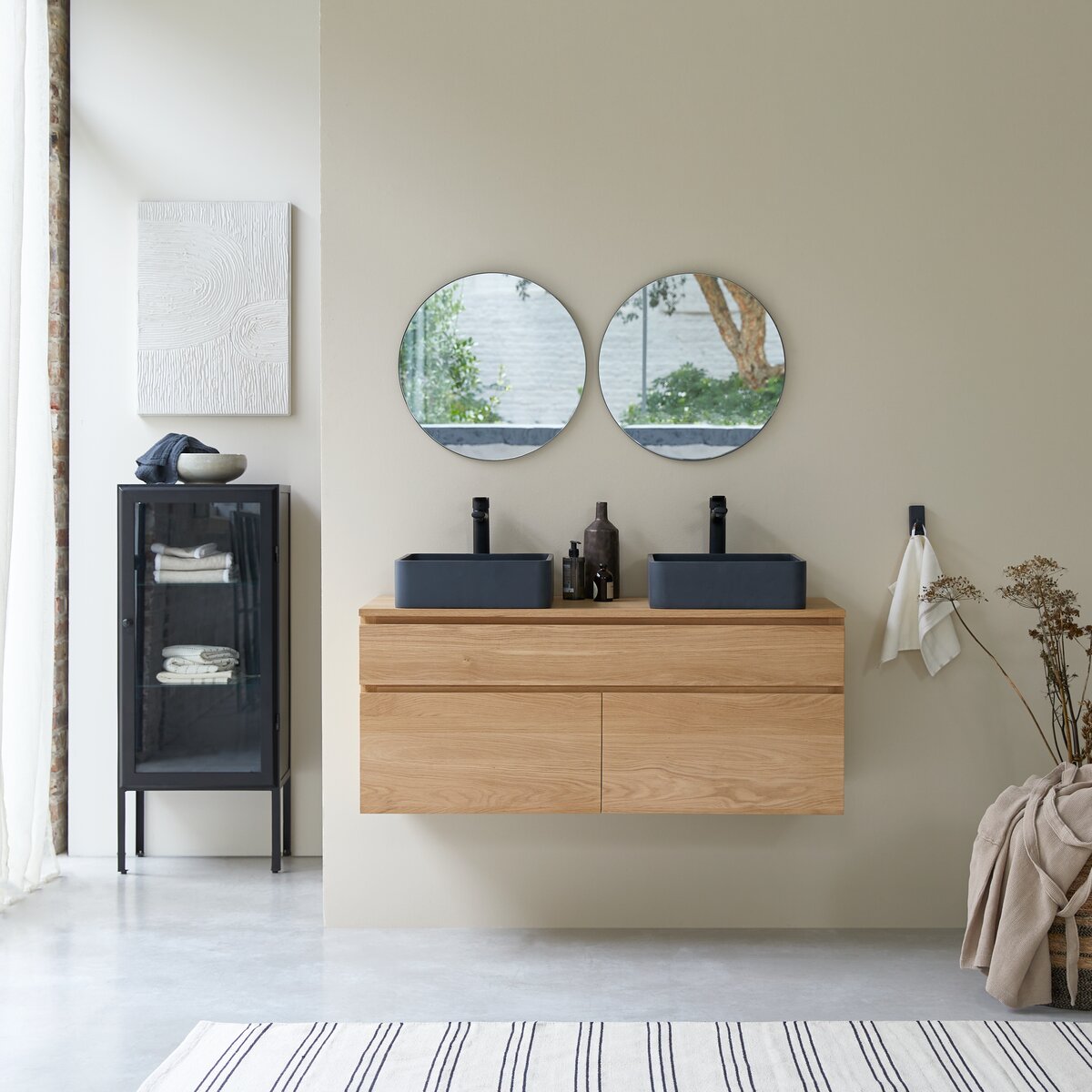 Mobile bagno 120cm sospeso con doppio lavabo legno Rovere