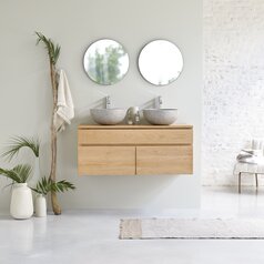 Wall-mounted oak vanity unit 80 cm - Bathroom - Tikamoon
