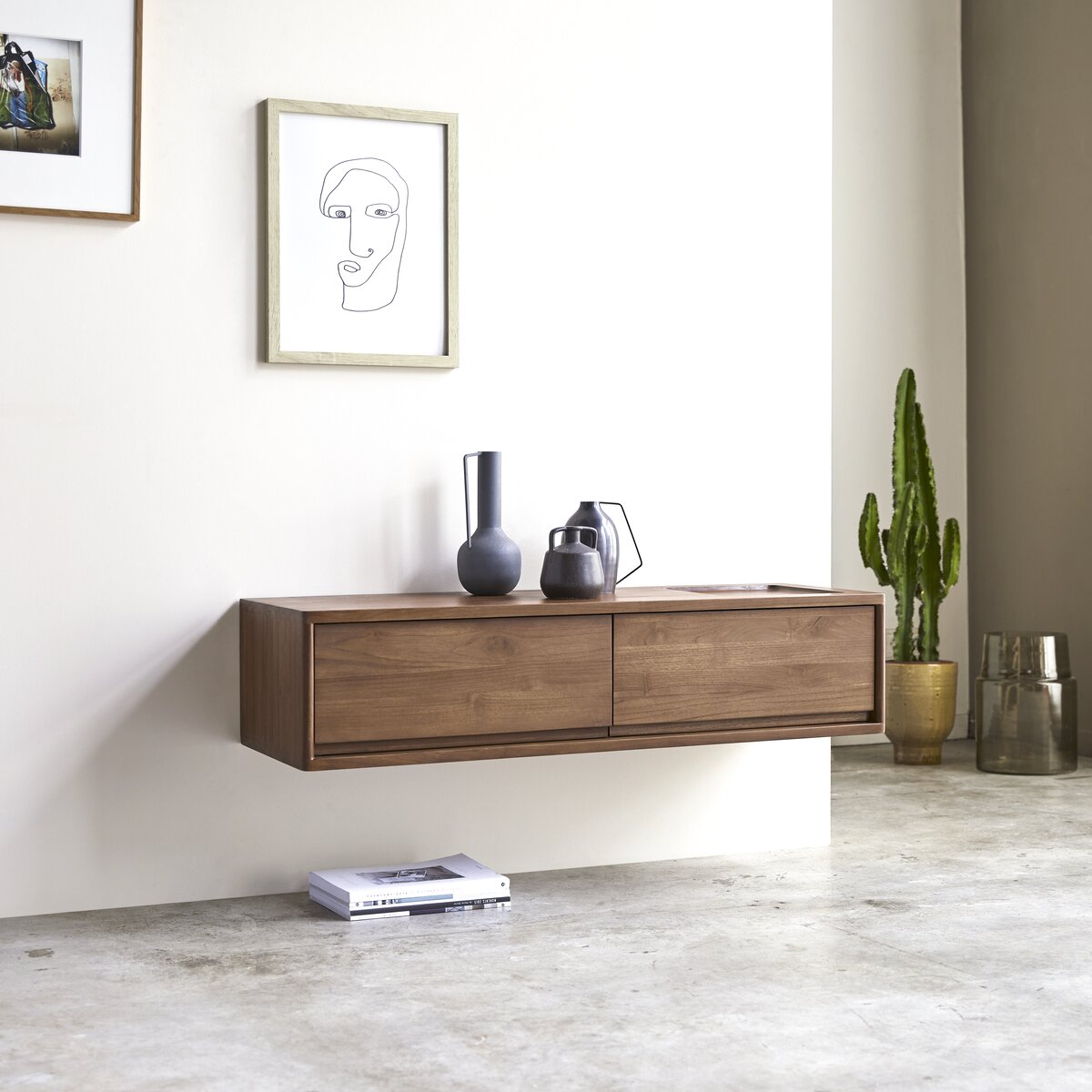 Circa - Mueble de TV de teca maciza reciclada 2 cajones 110 cm Circa - Mueble de TV de teca maciza reciclada 2 cajones 110 cm