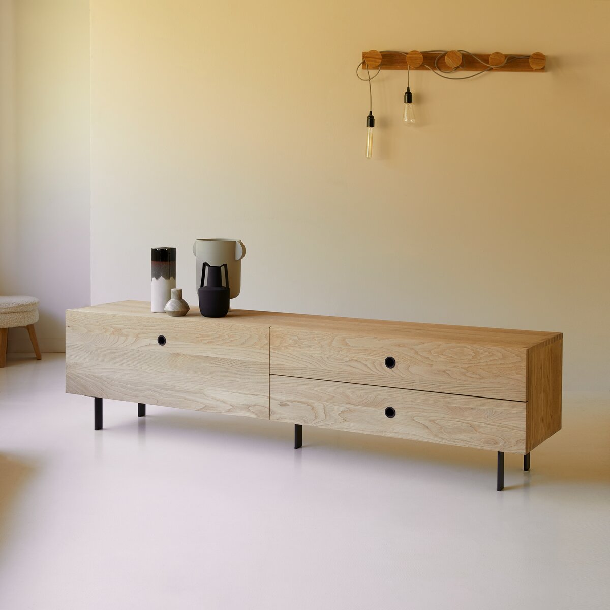 200cm oak outlet tv unit