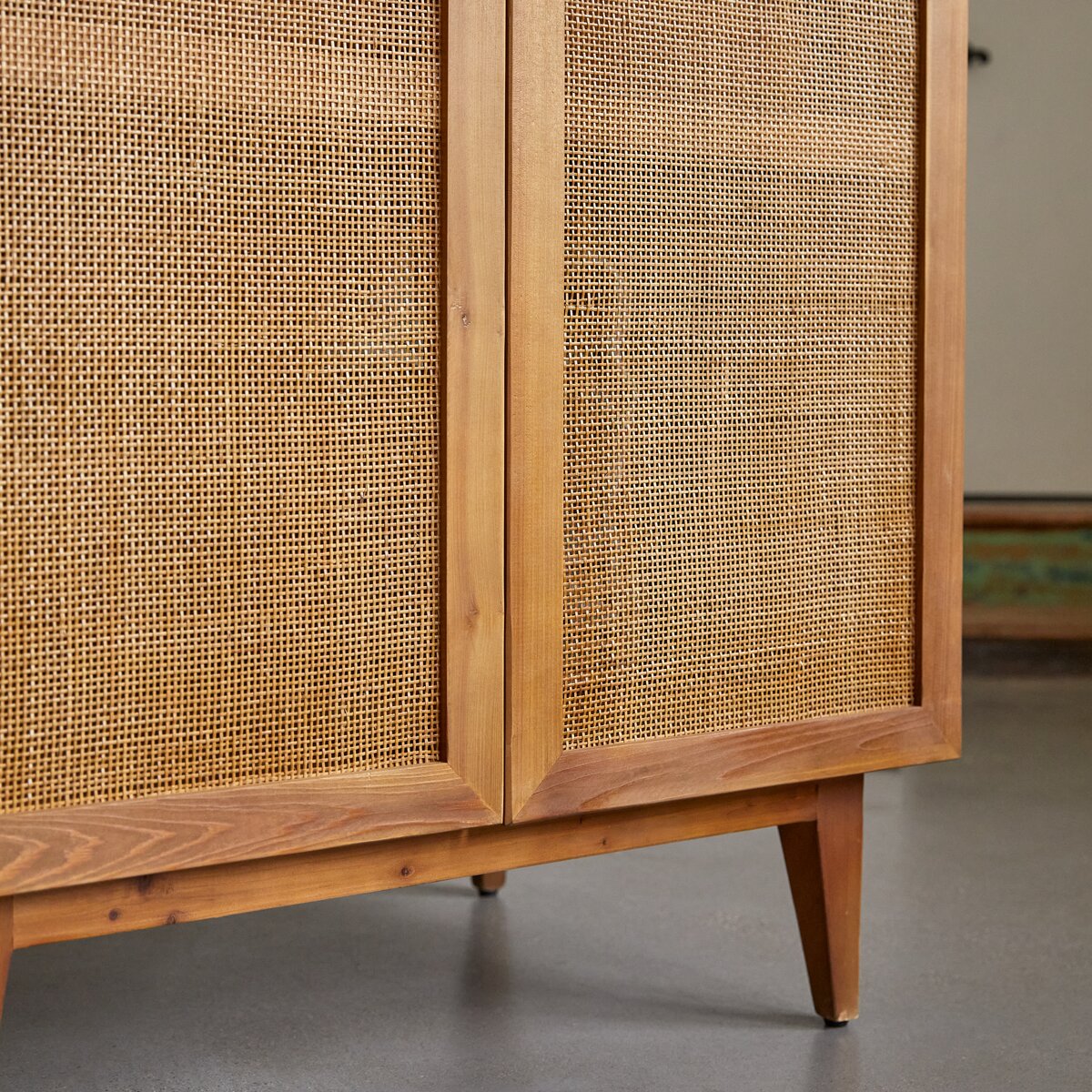 Armoire en Bois et Cannage Kazuo, 1 Penderie et 2 Tiroirs de rangement