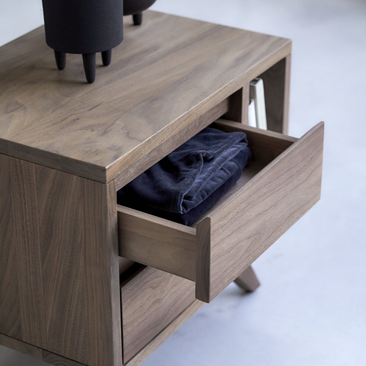 Modern walnut store side table