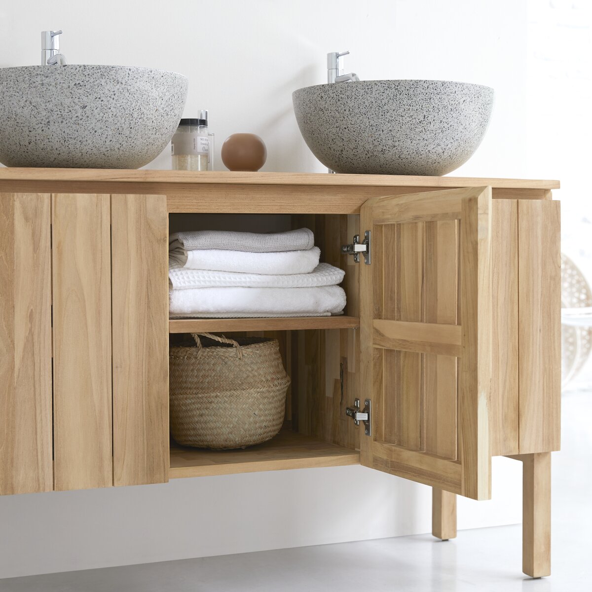 Mobile bagno a terra 120 cm Nara legno teak per lavabo d'appoggio