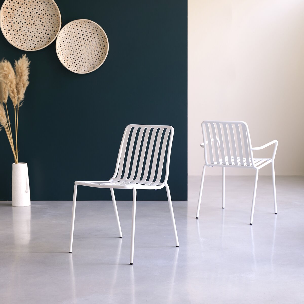 White metal store dining room chairs