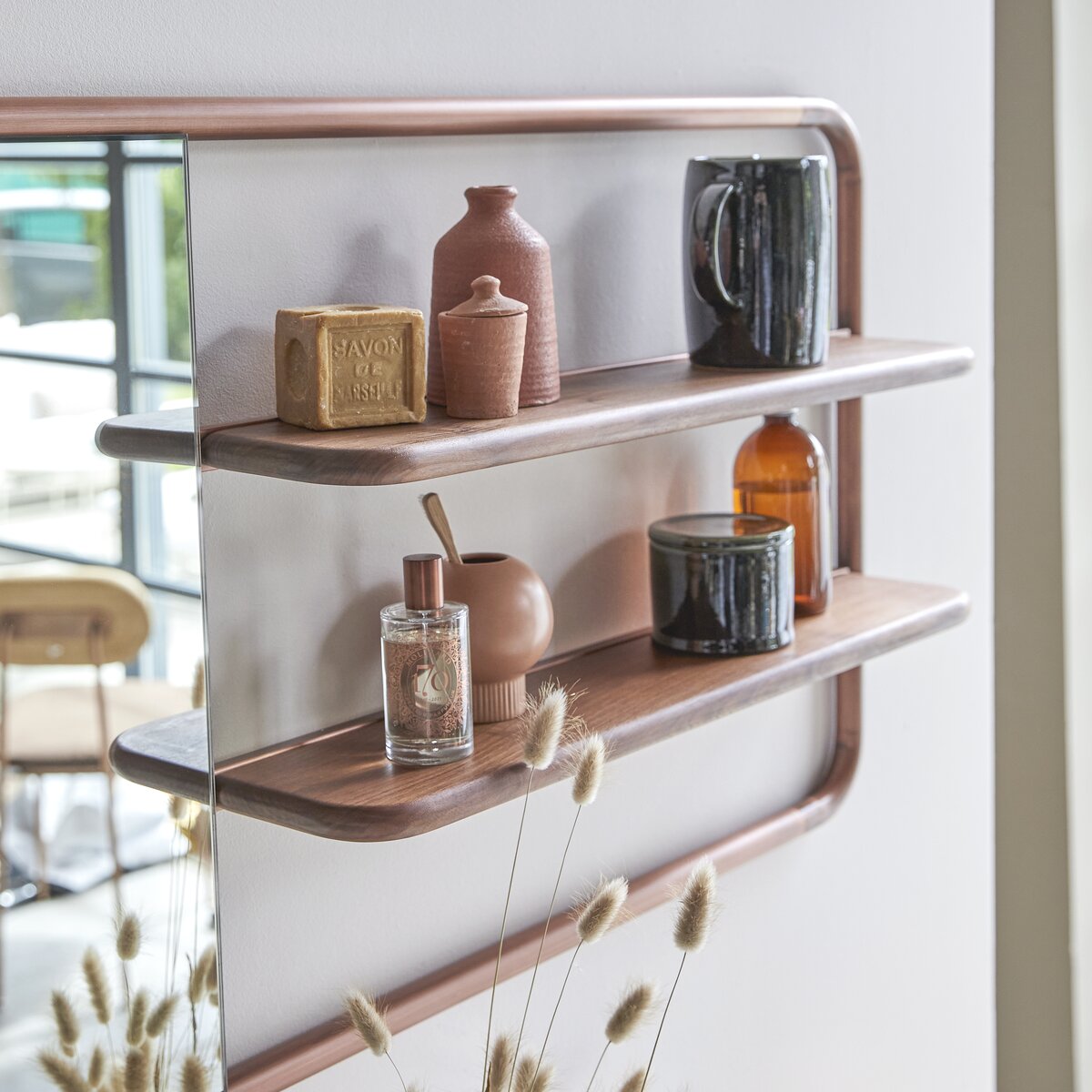 Brass wall deals mounted shelving unit