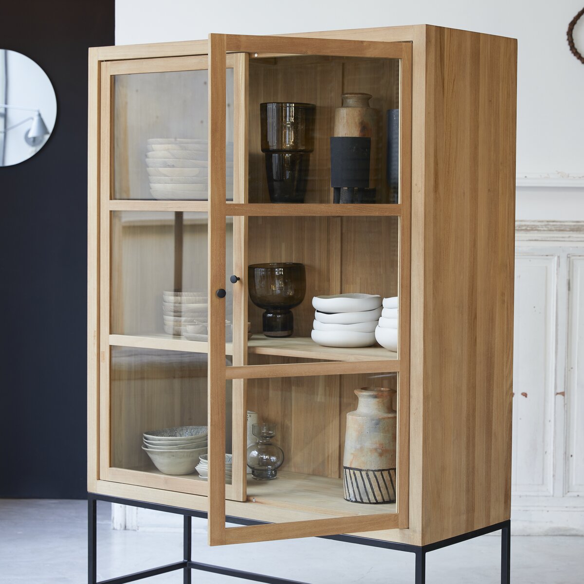 Tall china cabinet on sale with glass doors