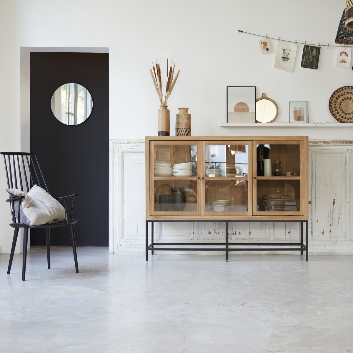 CREDENZA CON VETRINA IN LEGNO NOCE MASSELLO x cucina soggiorno sala pranzo