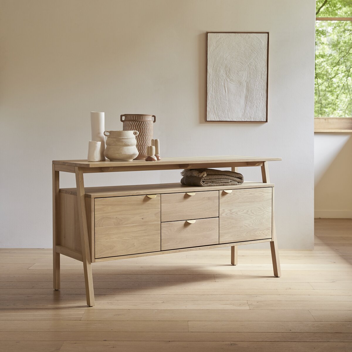 TOKYO, Meuble de rangement style scandinave salon/séjour/chambre, 140x120x42 cm, Commode Buffet Enfilade 4 portes