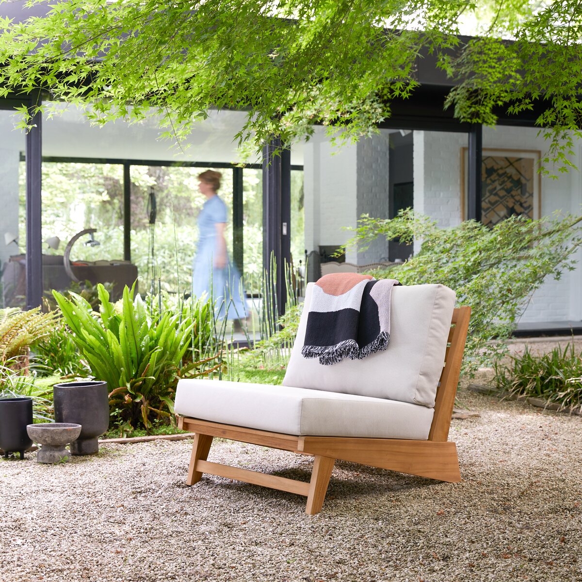 Fauteuil de jardin en teck et coussins - Assise d'extérieur - Tikamoon