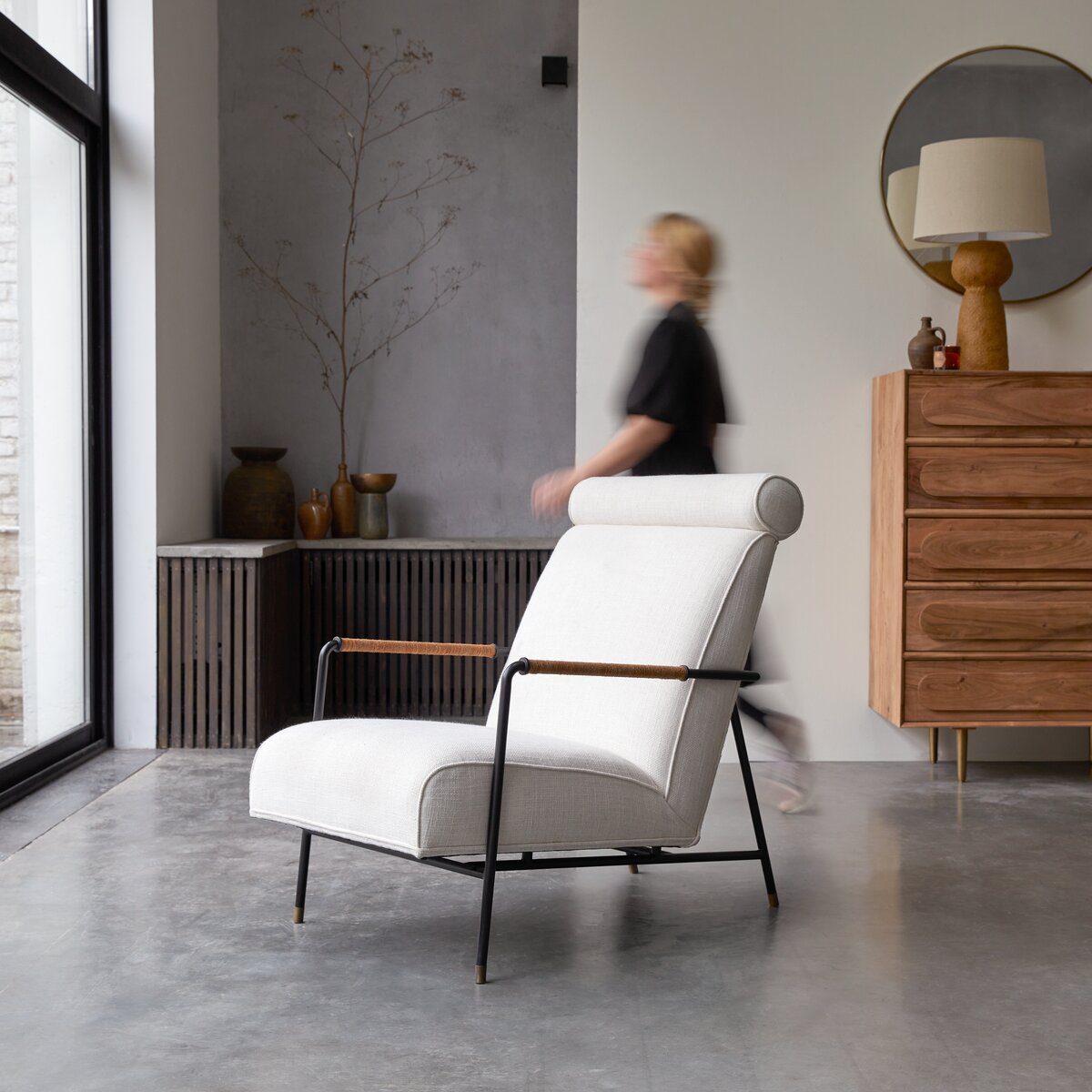 Sillón de 1 plaza de roble y tela beige - Asientos de salón - Tikamoon