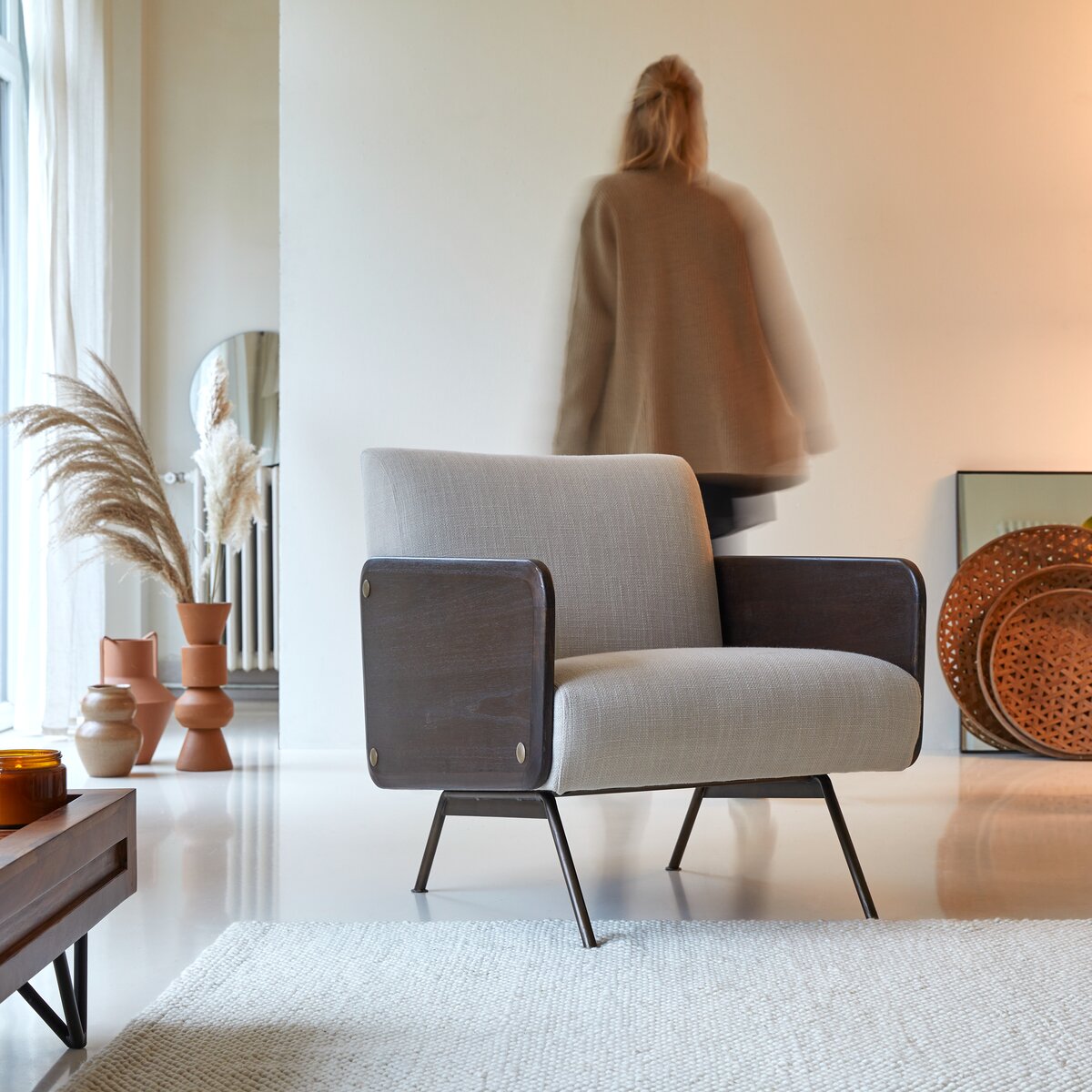 Obi - Fauteuil en mindi et tissu Obi - Fauteuil en mindi et tissu