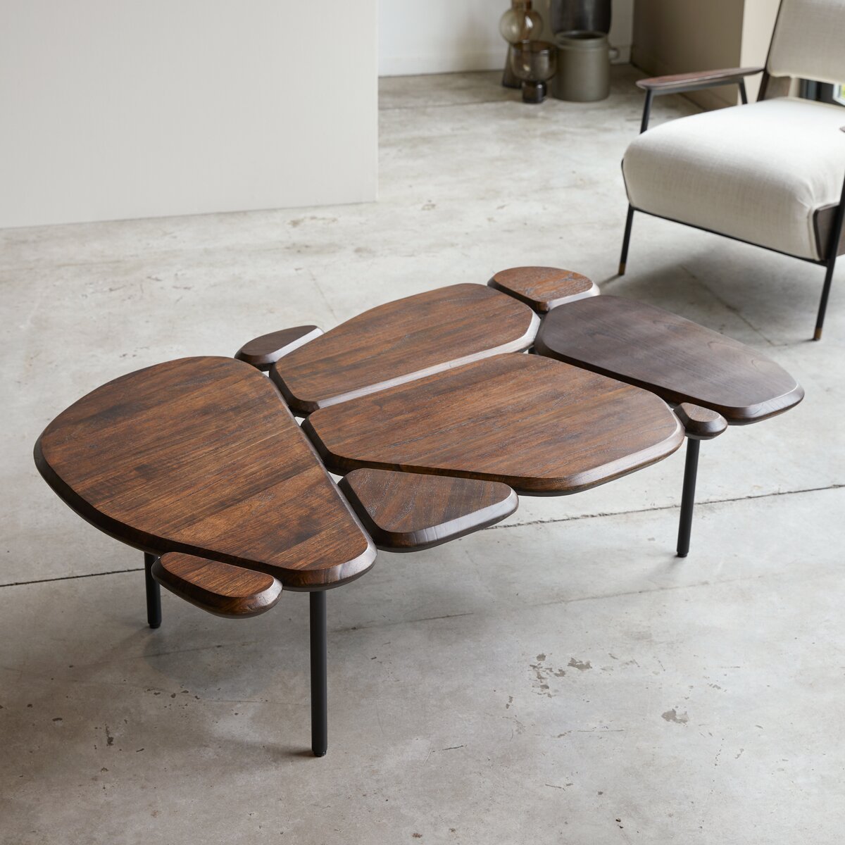 Wood steel online coffee table