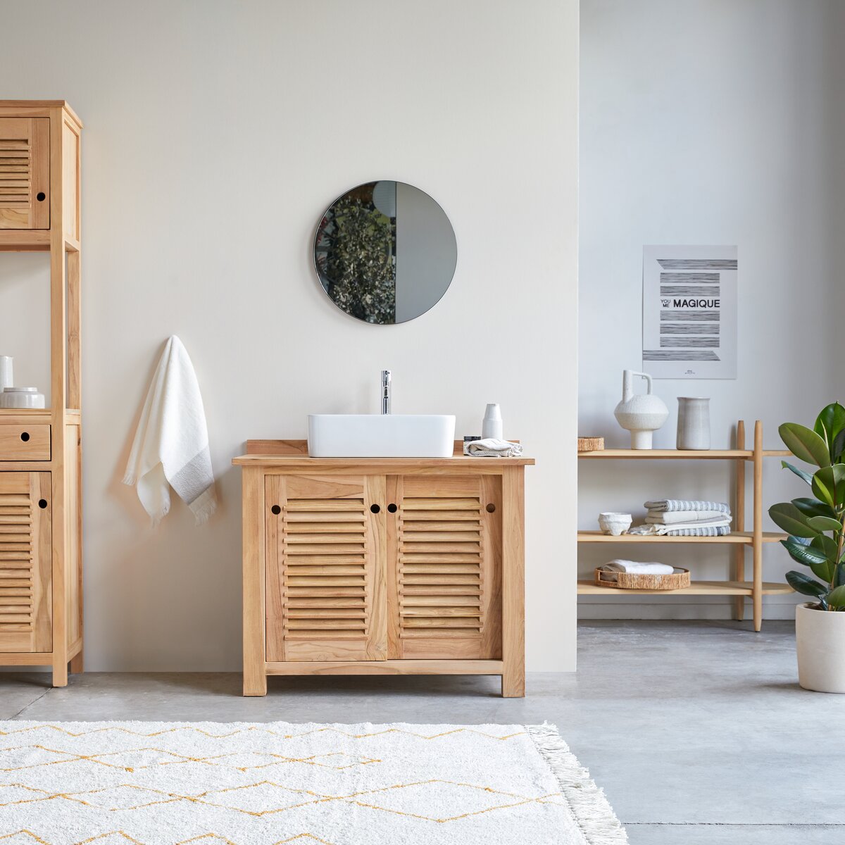 Coline - Mueble bajo lavabo en teca maciza 95 cm Coline - Mueble bajo lavabo en teca maciza 95 cm