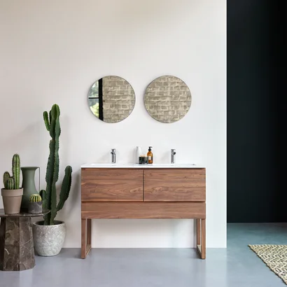 Edgar - Mueble de baño en nogal macizo y terrazo premium Moon 120 cm