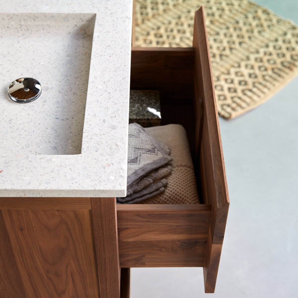 Edgar - Solid walnut and Moon premium terrazzo bathroom cabinet 120 cm Edgar - Solid walnut and Moon premium terrazzo bathroom cabinet 120 cm