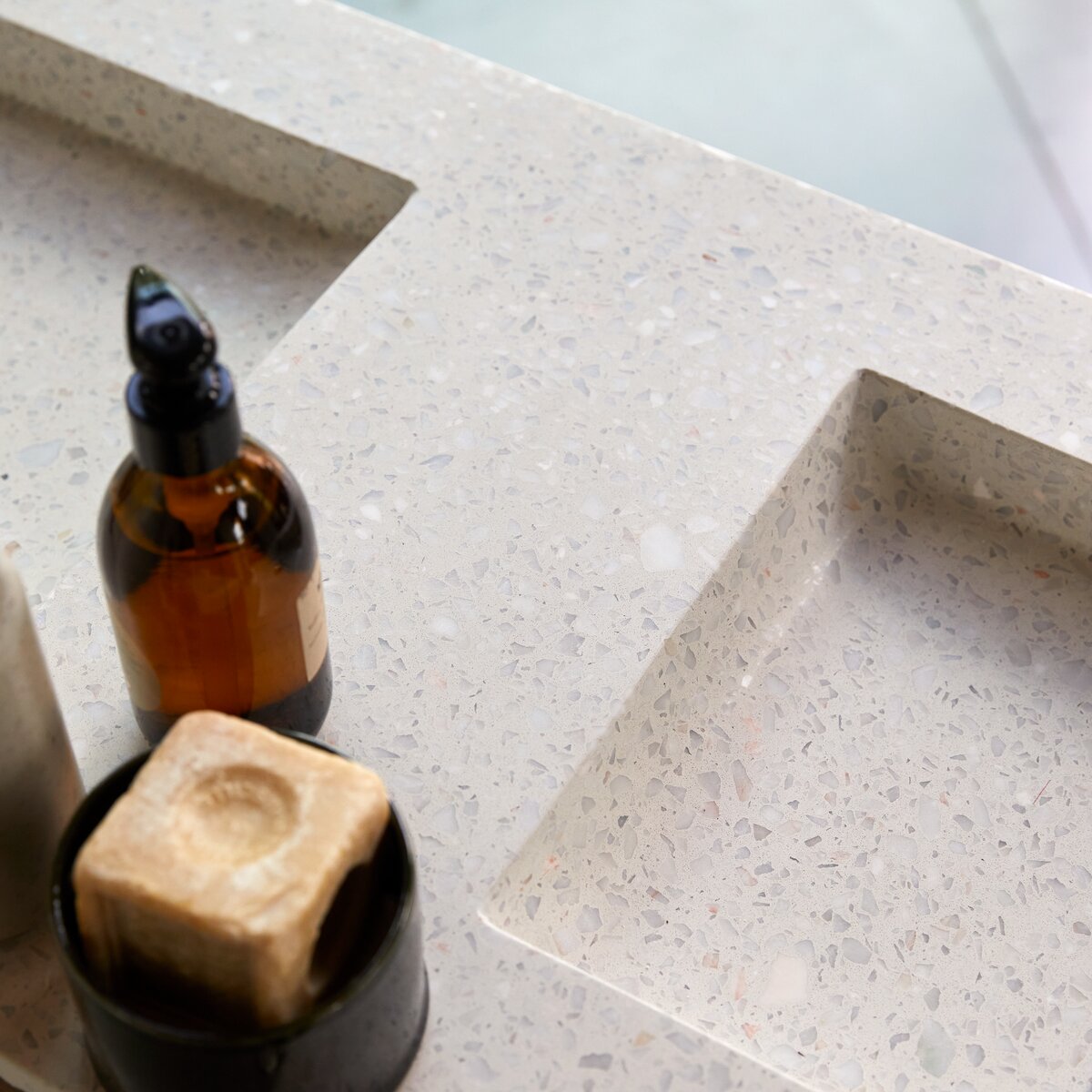 Edgar - Solid walnut and Moon premium terrazzo bathroom cabinet 120 cm Edgar - Solid walnut and Moon premium terrazzo bathroom cabinet 120 cm
