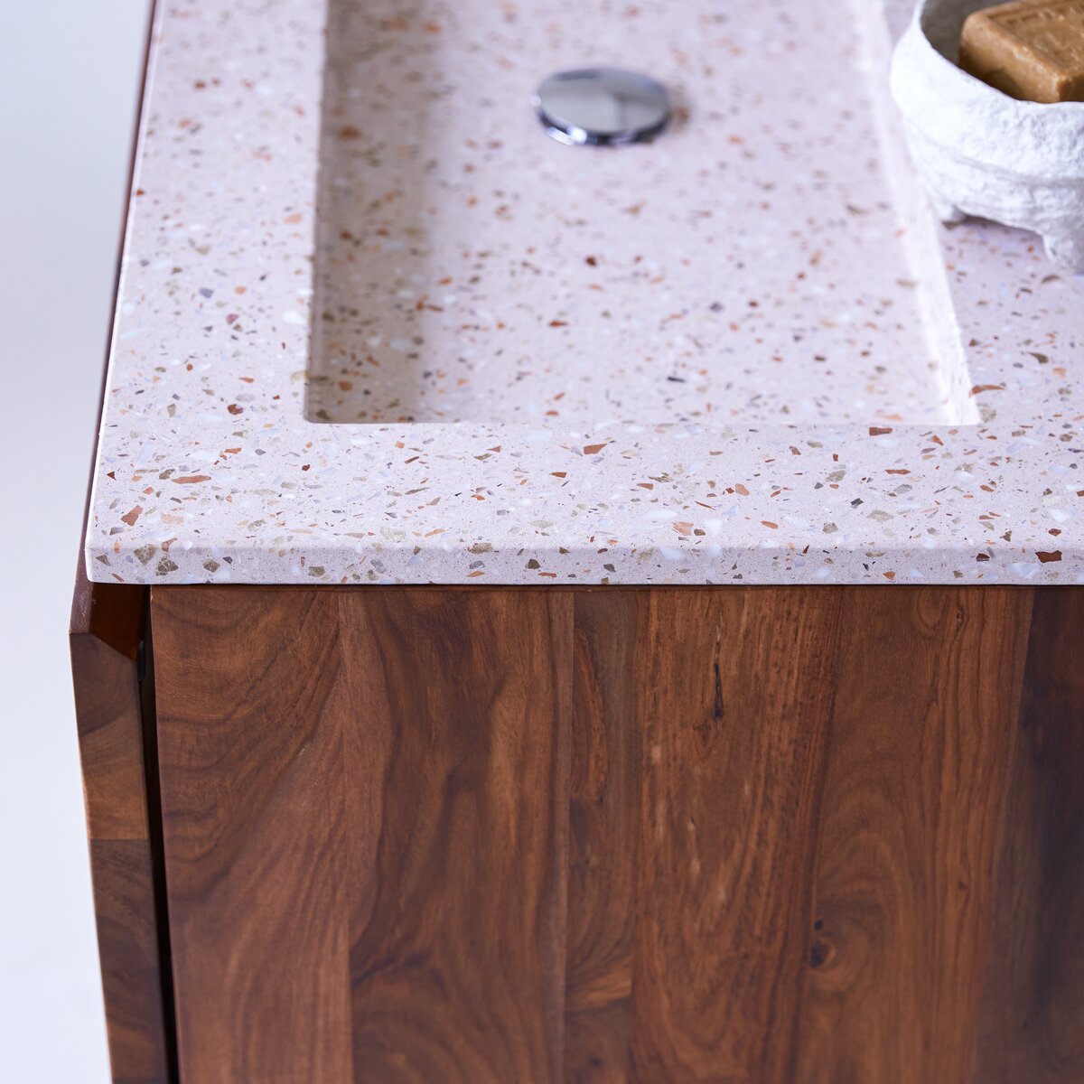 Nova - Meuble Salle de Bain en palissandre massif et terrazzo premium Pink 80 Nova - Meuble Salle de Bain en palissandre massif et terrazzo premium Pink 80