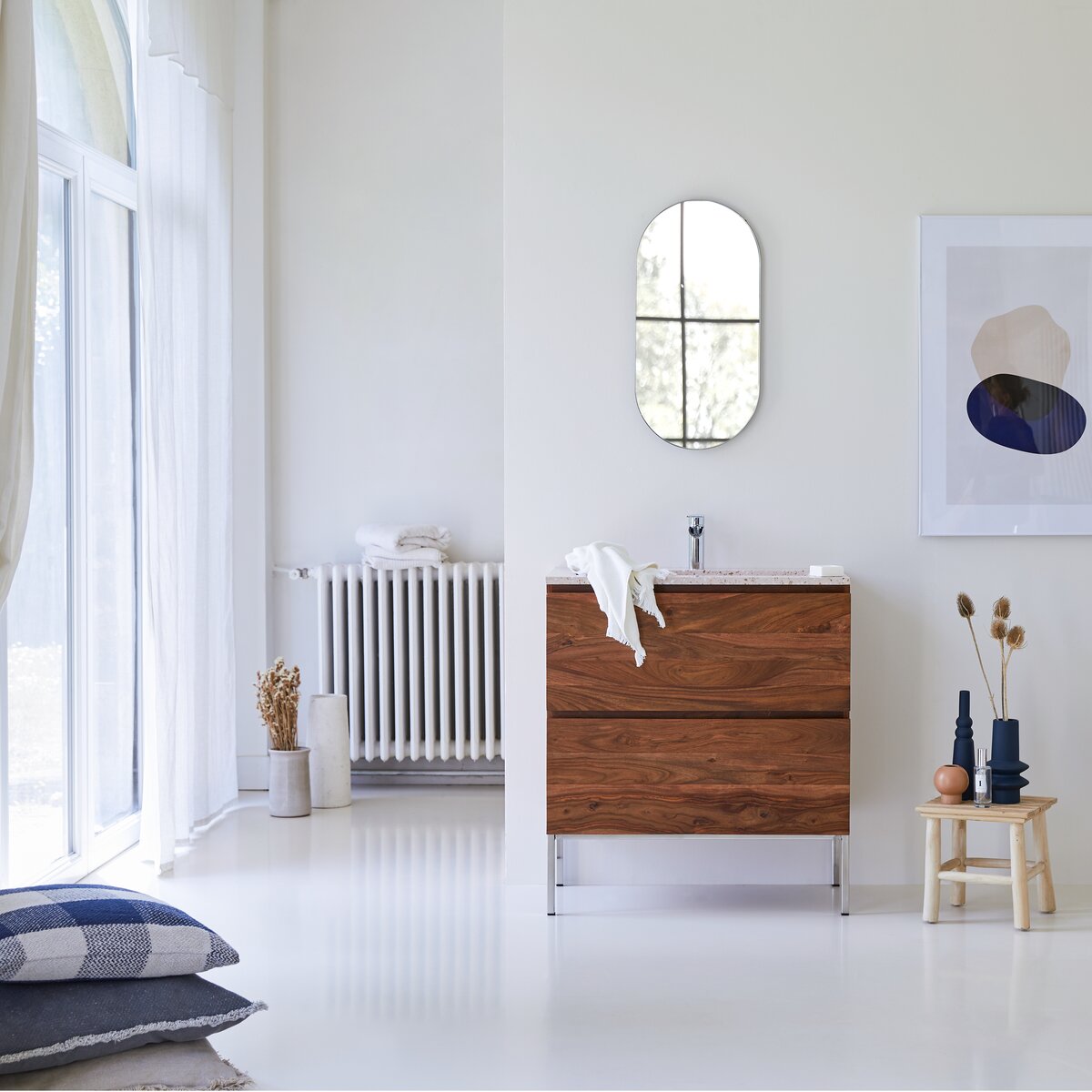 Nova - Meuble Salle de Bain en palissandre massif et terrazzo premium Pink 80 Nova - Meuble Salle de Bain en palissandre massif et terrazzo premium Pink 80