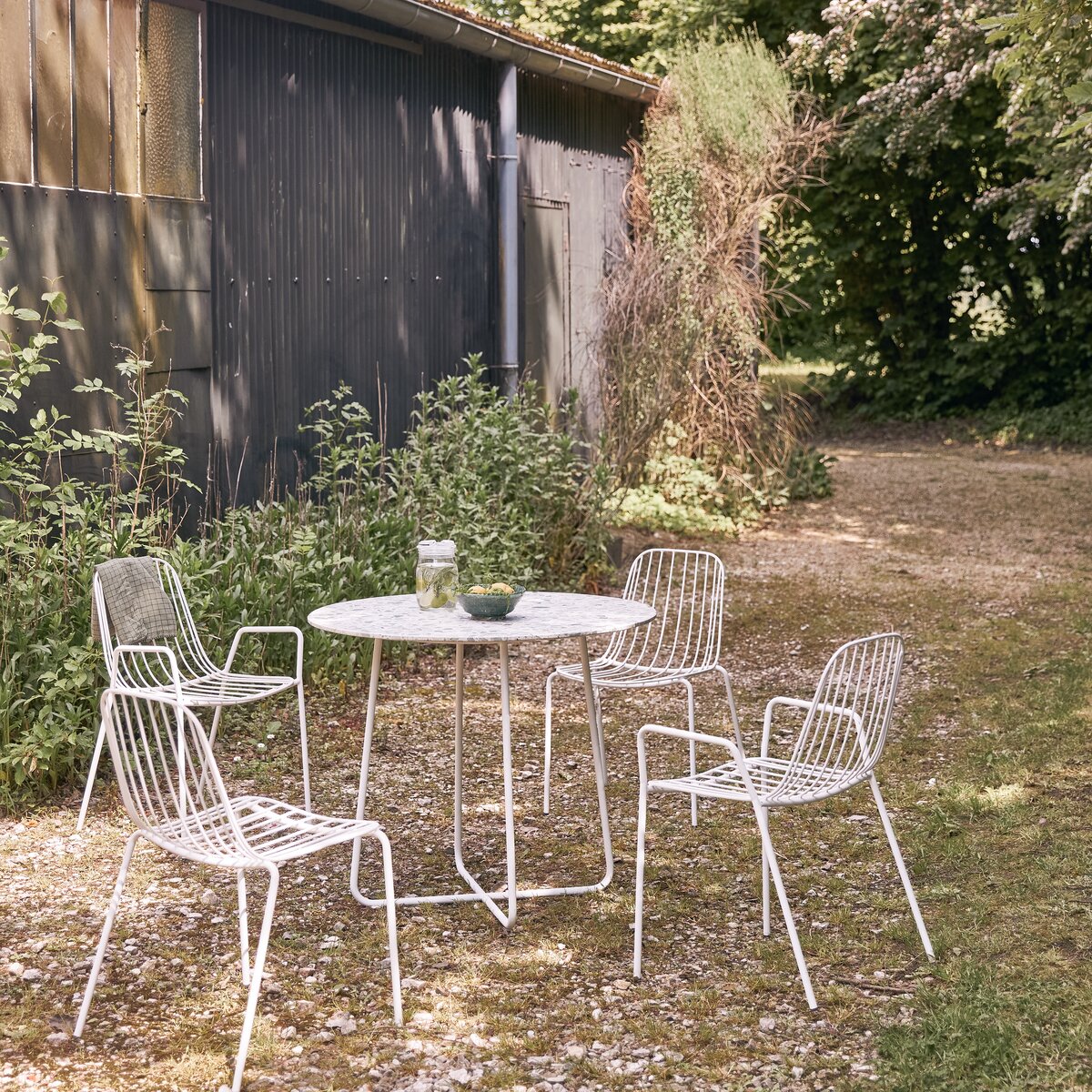 Elio - Table de jardin ronde en terrazzo premium et métal green 4 pers.