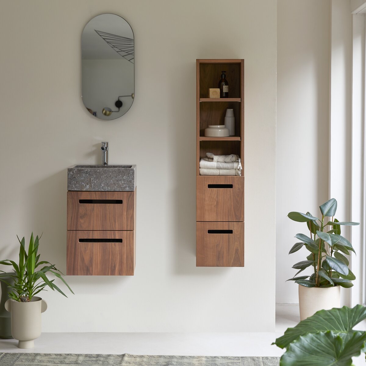 Walnut bathroom wall deals cabinet