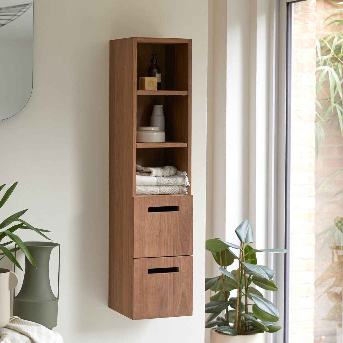 Walnut wall outlet cabinet