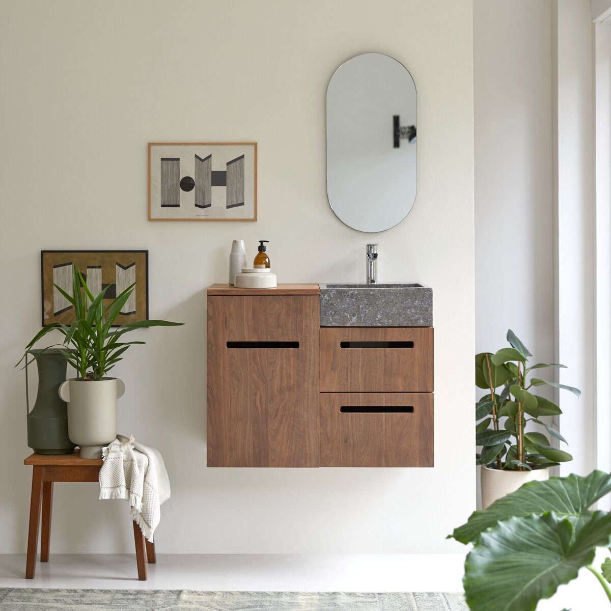 Line - Solid walnut and marble vanity unit 85 cm