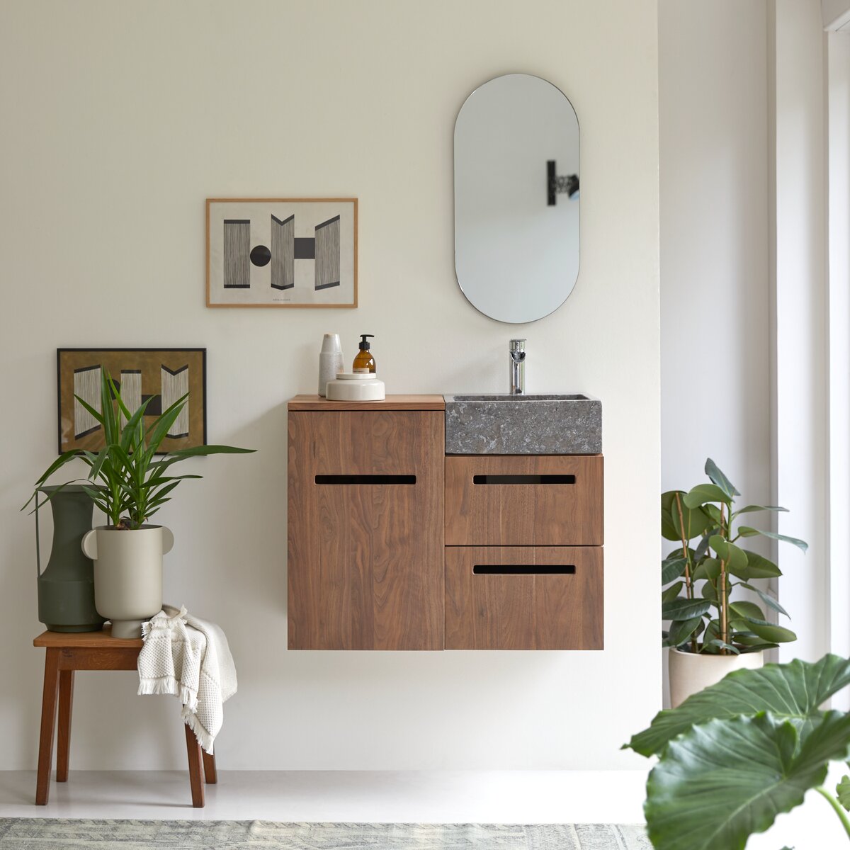 Line - Mueble de baño de nogal macizo y mármol 85 cm Line - Mueble de baño de nogal macizo y mármol 85 cm