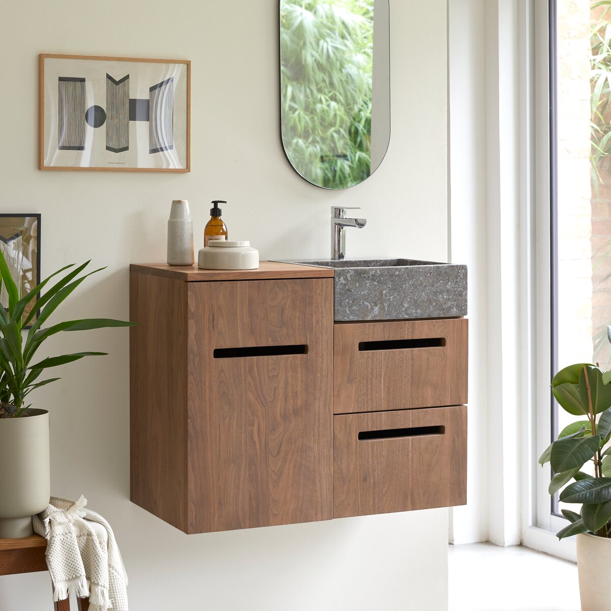 Mueble Baño Suspendido con Tapa y Lavabo, Roble Natural - Leaf 100cm