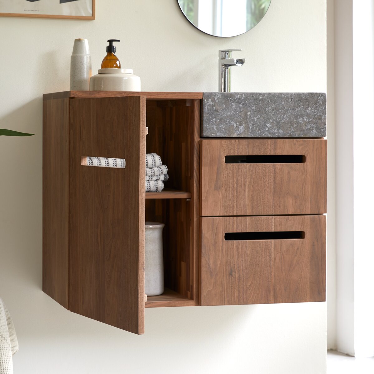 Line - Mueble de baño de nogal macizo y mármol 85 cm Line - Mueble de baño de nogal macizo y mármol 85 cm