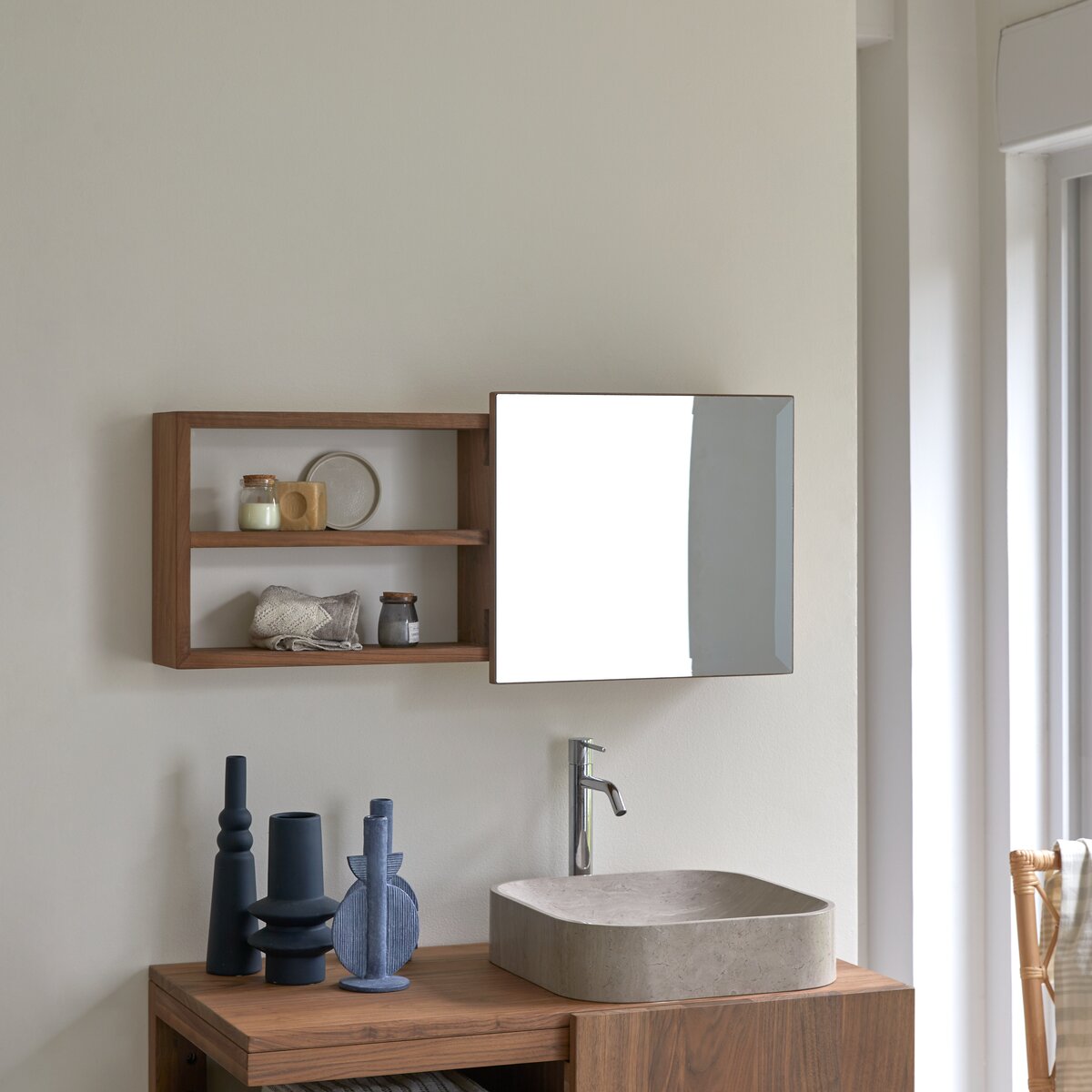 Bagno - vendita online mobili e accessori per il tuo bagno :: Specchi bagno  :: Specchio contenitore 2 ante - L.90cm - struttura rovere miele