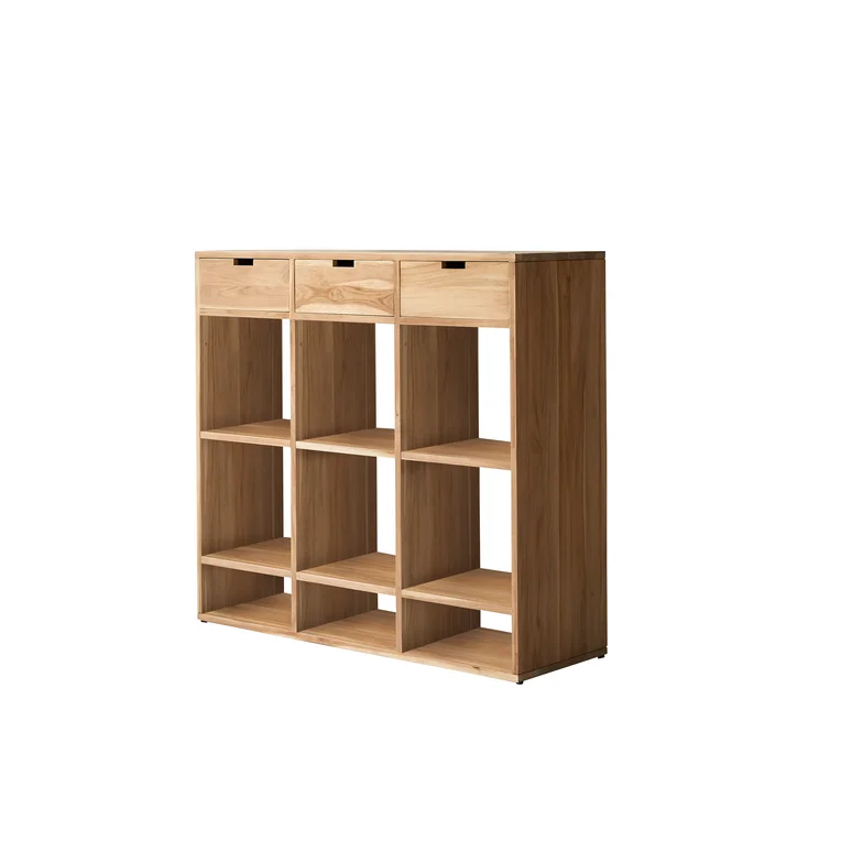 Libreria bassa in teak e terrazzo premium bianco Miho