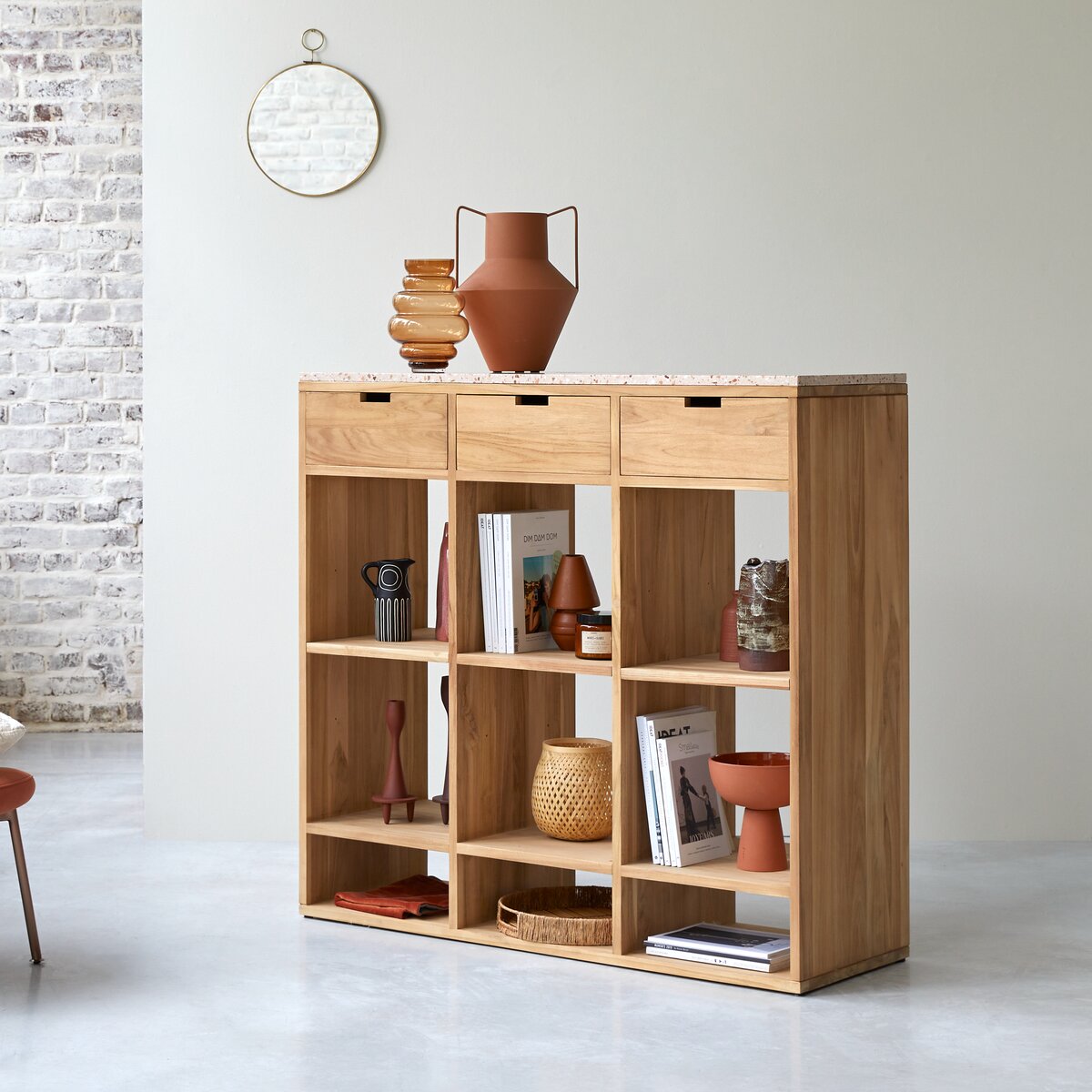Miho - Pink solid teak and premium terrazzo console table Miho - Pink solid teak and premium terrazzo console table