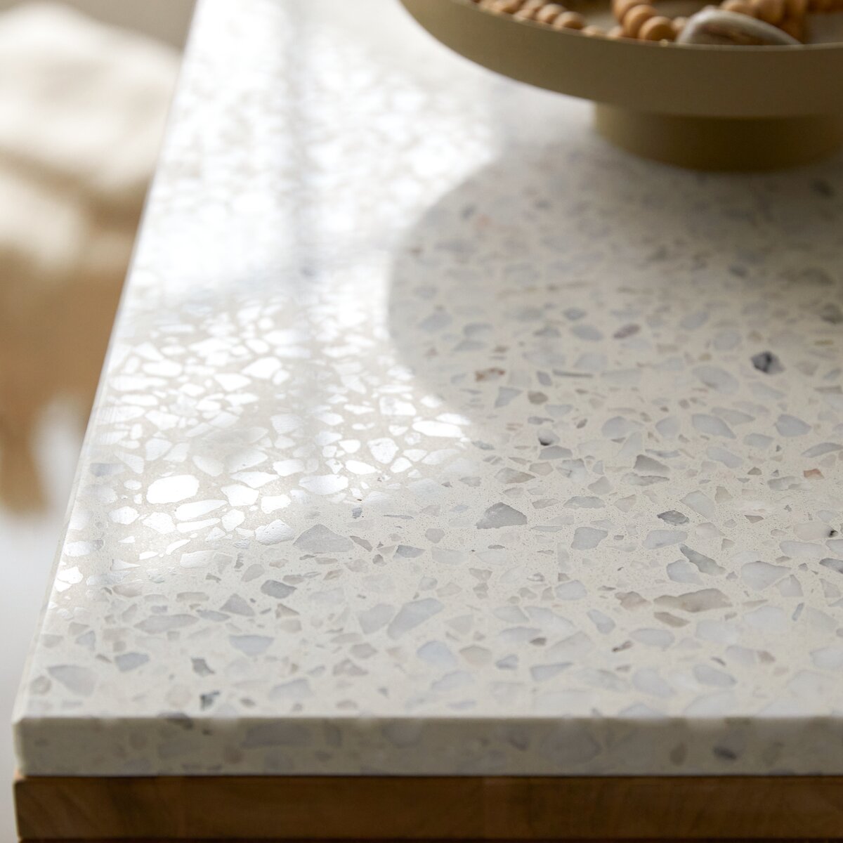 Miho - White solid teak and premium terrazzo console table Miho - White solid teak and premium terrazzo console table