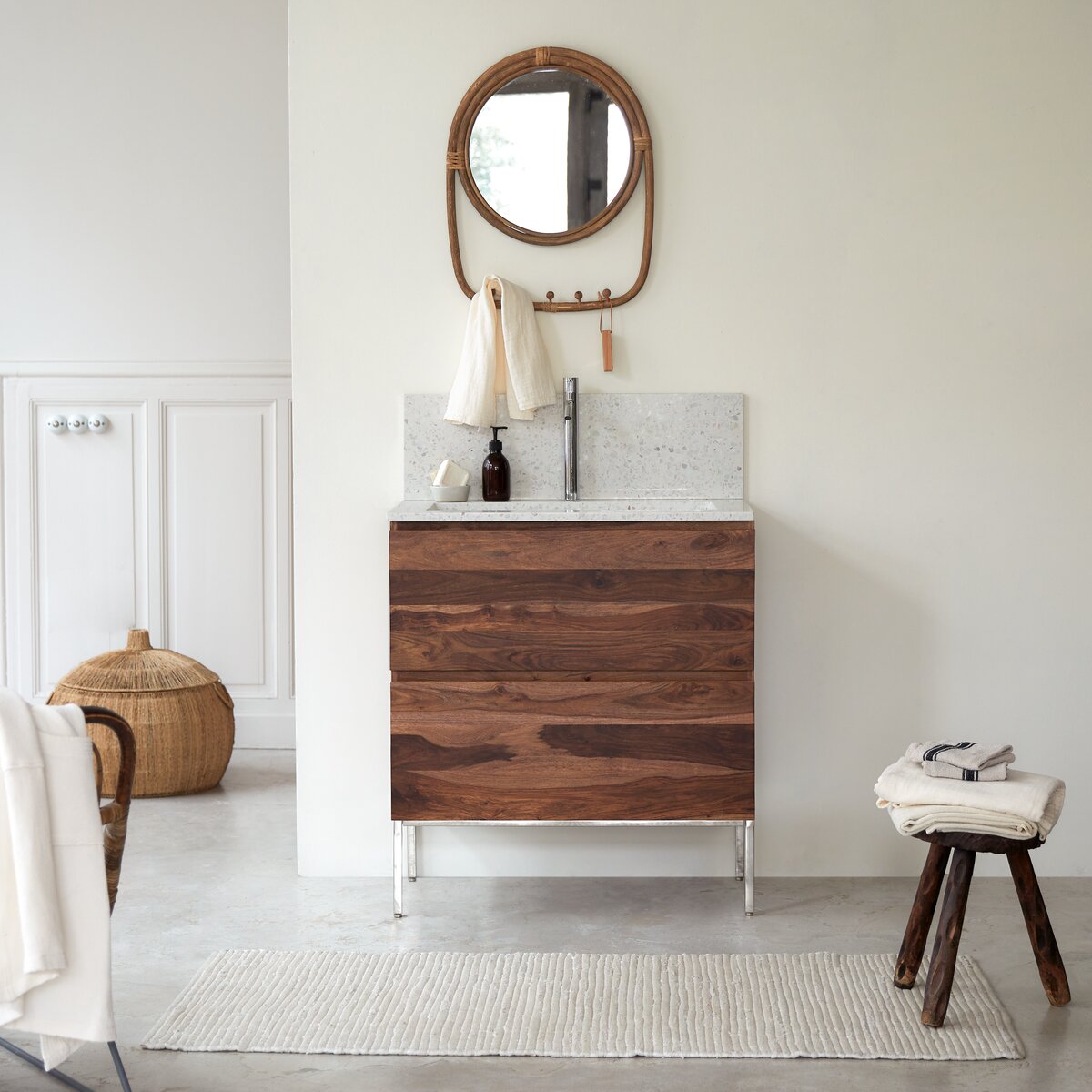 Nova - Mueble de baño de palisandro macizo y terrazo premium Moon 80