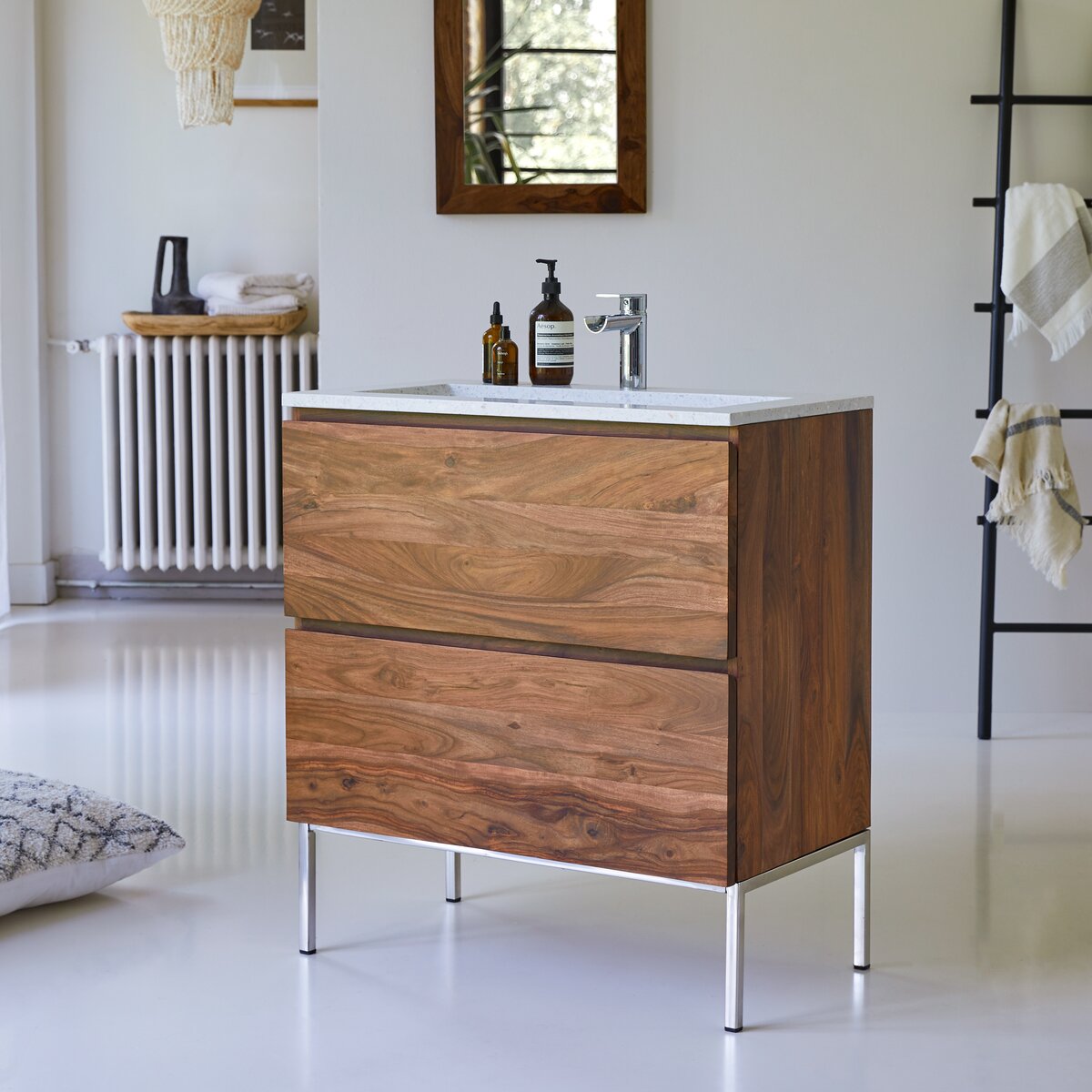 Nova - Mueble de baño de palisandro macizo y terrazo premium Moon 80 Nova - Mueble de baño de palisandro macizo y terrazo premium Moon 80
