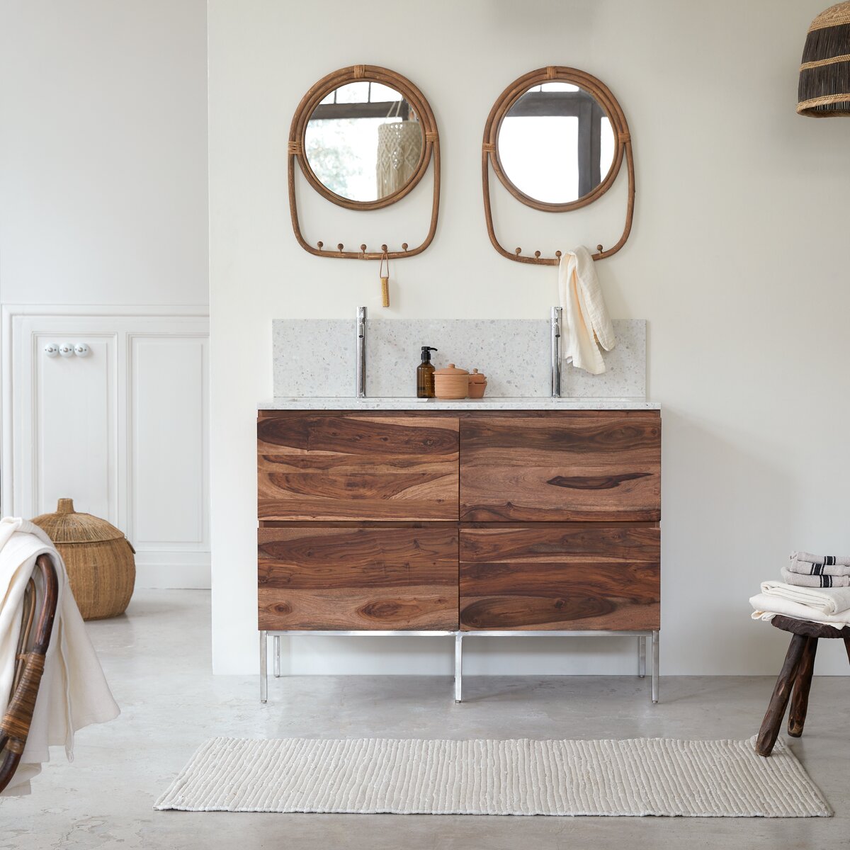 Armoire à linge meuble salle de bain commode de rangement blanc