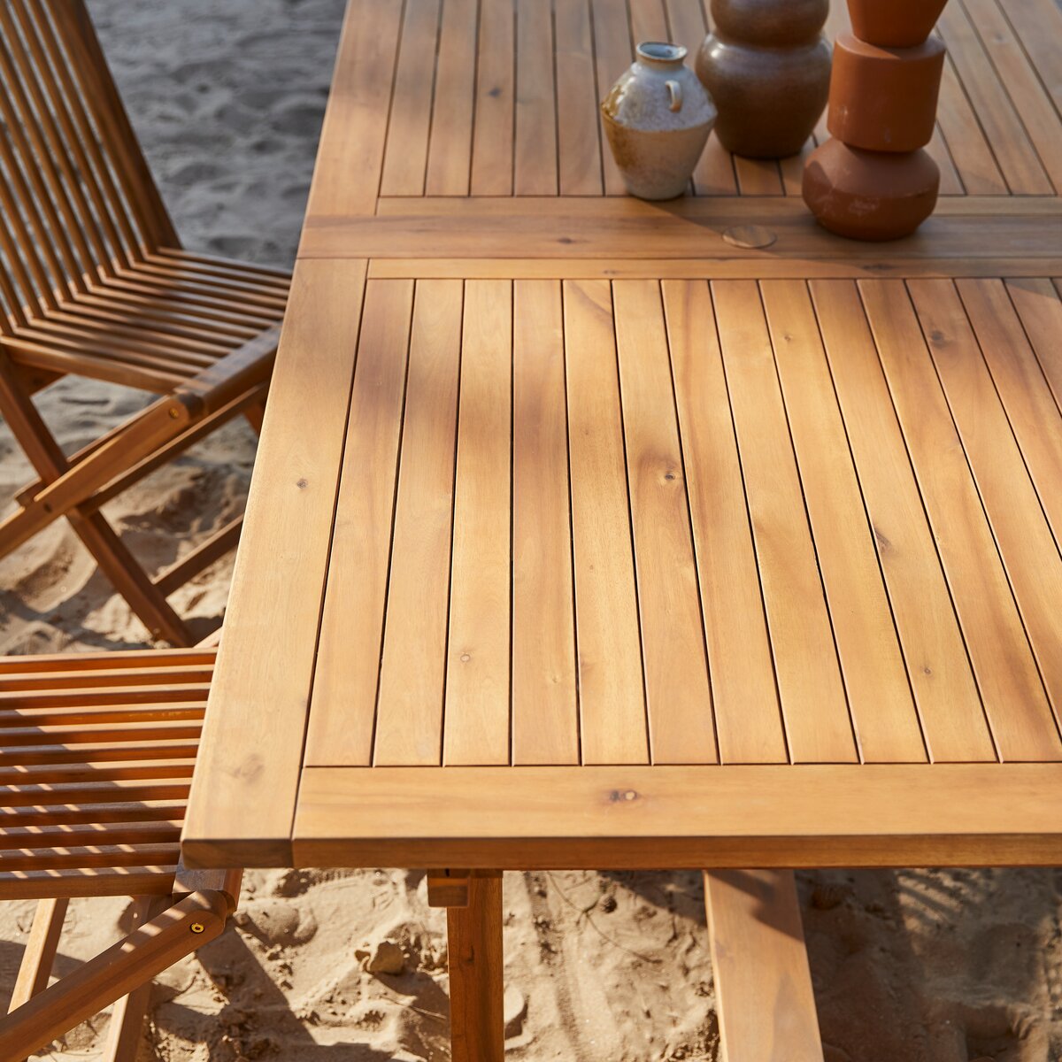 Table de jardin en bois 150cm + 2 bancs Guyane