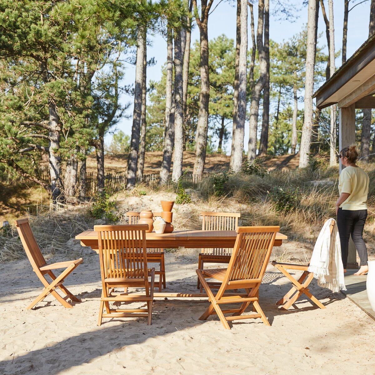 Capri - Ensemble de jardin rectangulaire en acacia massif 6 chaises