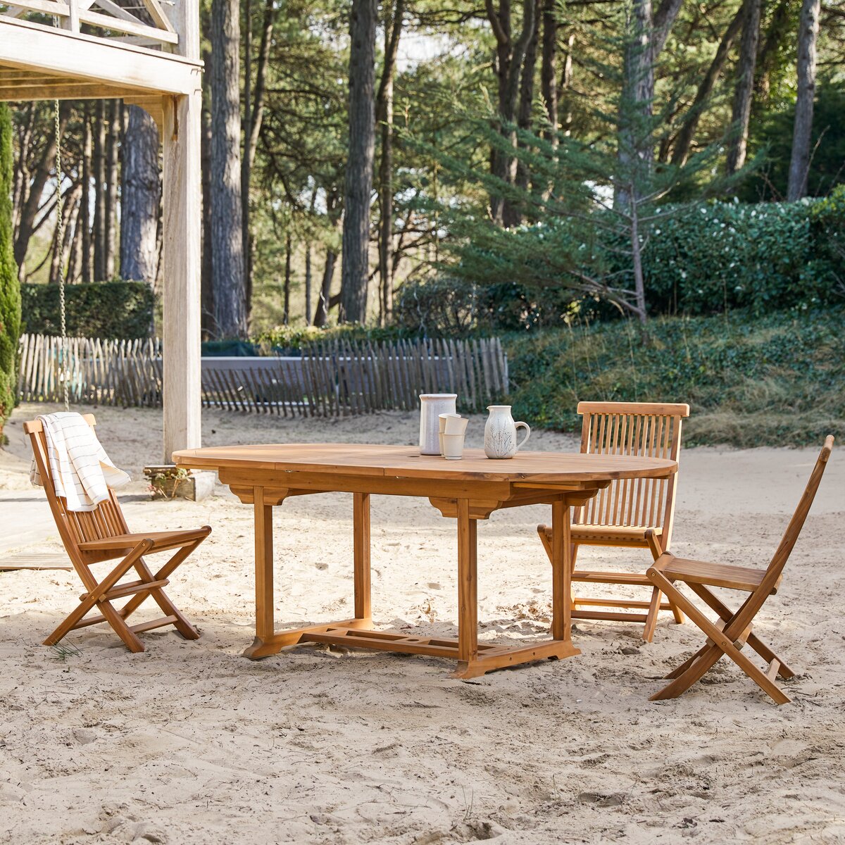 Capri - Tavolo ovale da giardino in legno massello di acacia con prolunga 6/8 pers.