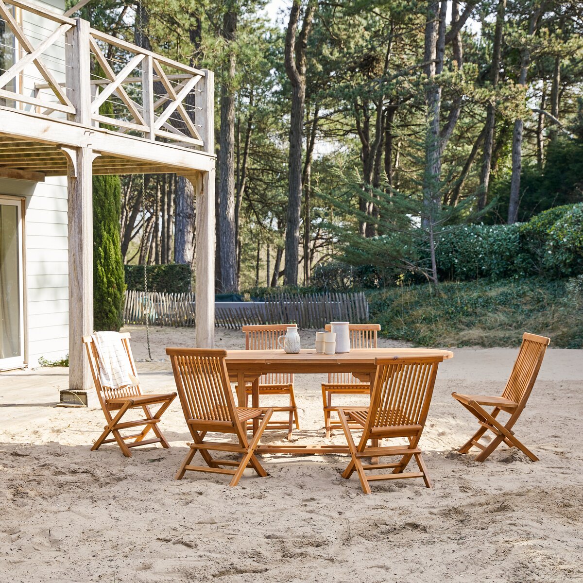 Capri - Ovale Outdoor Gartenmöbel Set aus massiver Akazie 6 Stühle