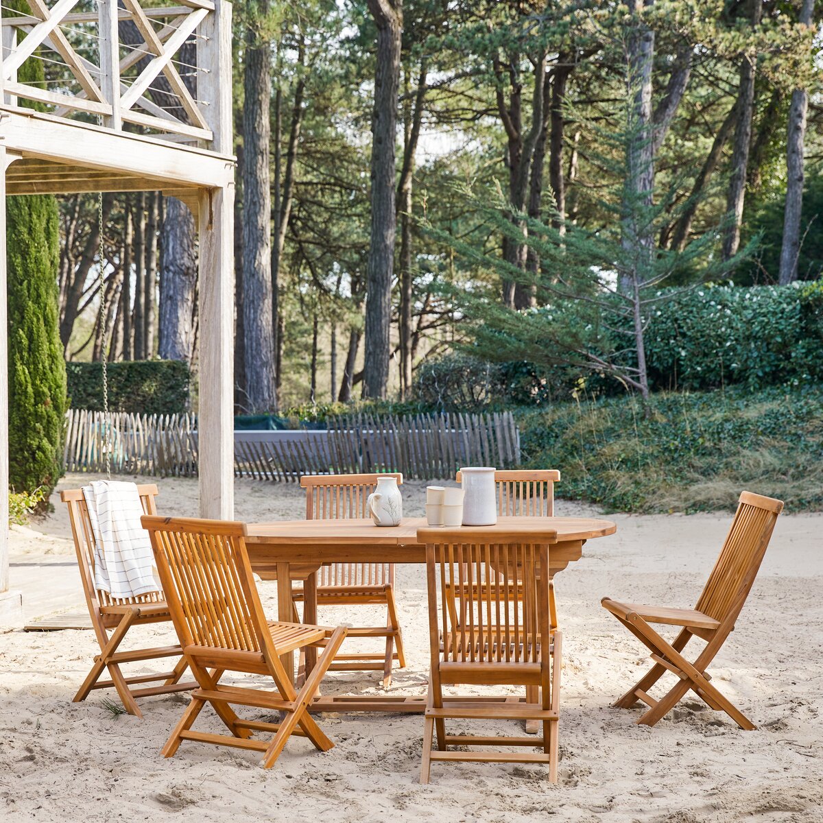 Table et 6 chaises de jardin en acacia - Meubles d'extérieur - Tikamoon