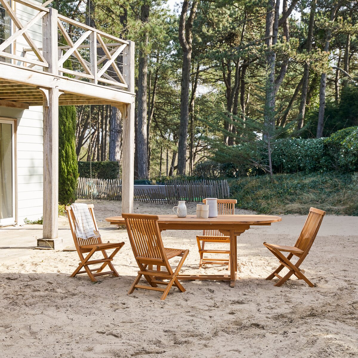 Ensemble Table Ovale & Chaises de Jardin en Teck Extensible