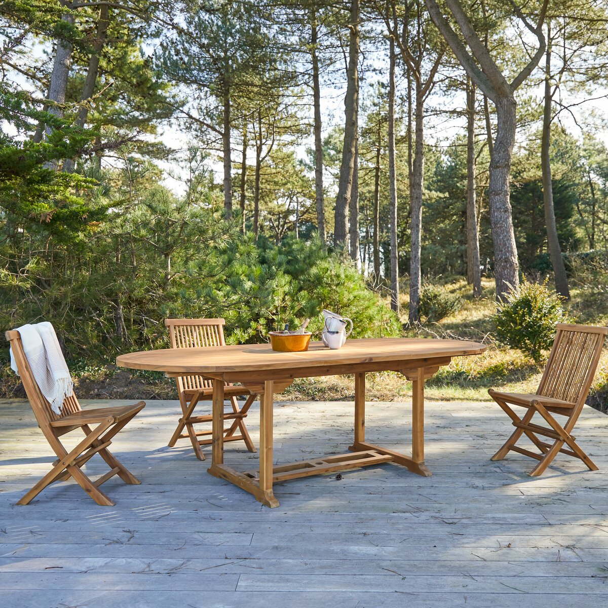Extending table and 6 chairs in acacia - Garden furniture - Tikamoon
