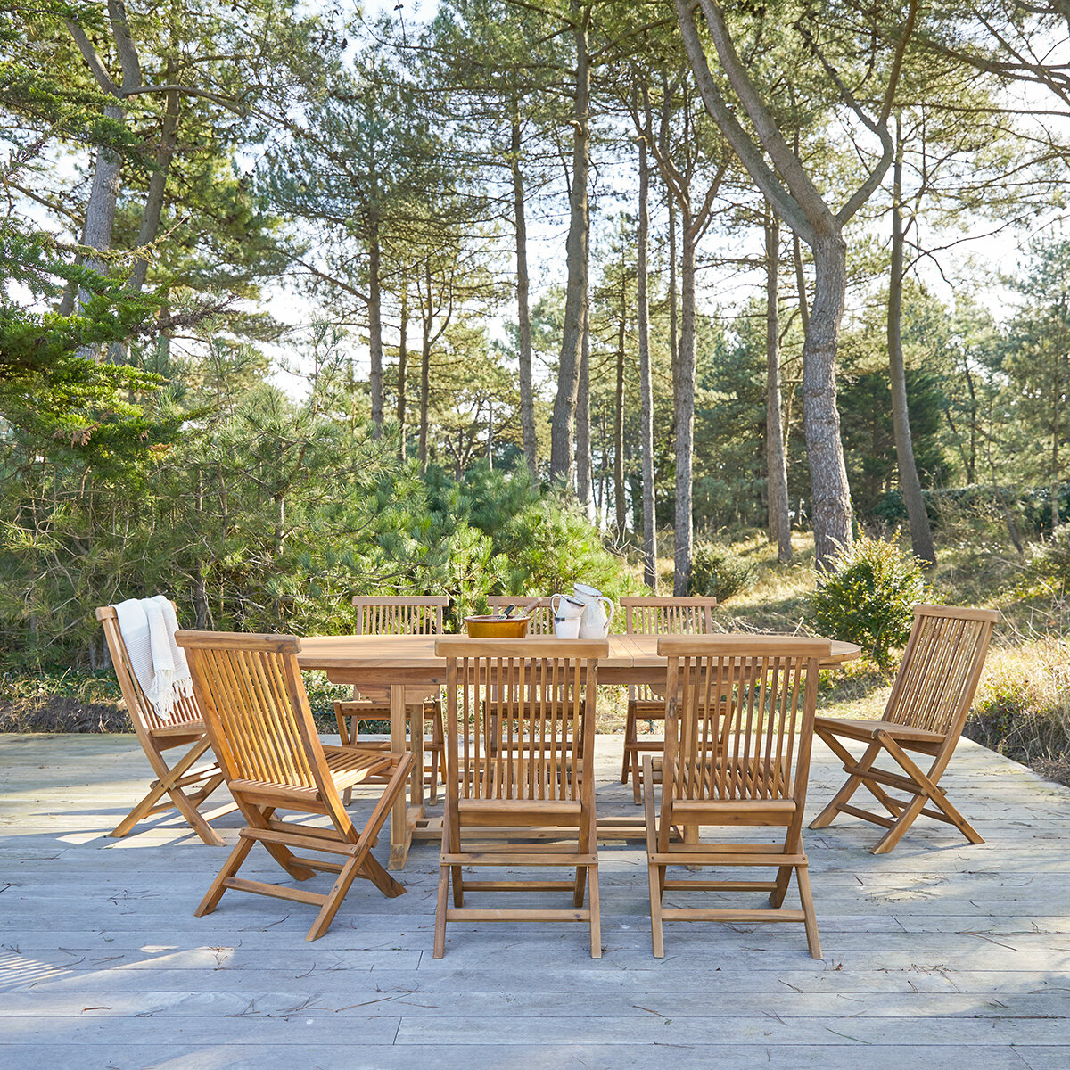 Capri - Ovale Outdoor Gartenmöbel Set aus massiver Akazie 8 Stühle