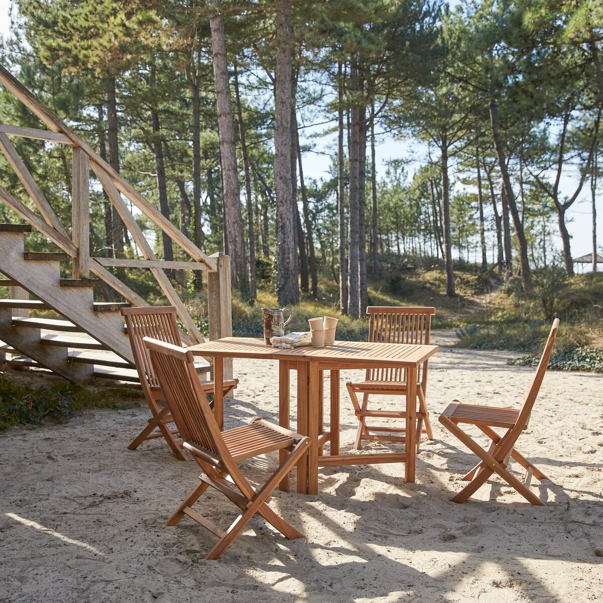 Tavolo Pieghevole KENT in Legno di Eucalipto da Giardino per esterno  Diametro 90 cm