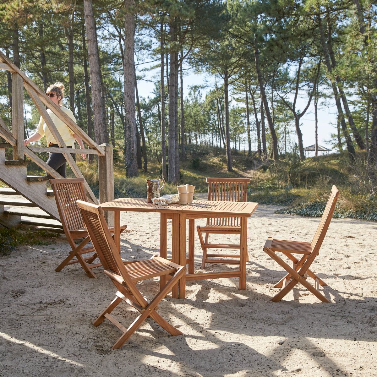 Table et 4 chaises de jardin en acacia Capri - Meubles d'extérieur