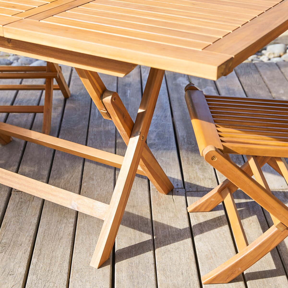 Table de jardin ronde pliante Bengal en chêne massif